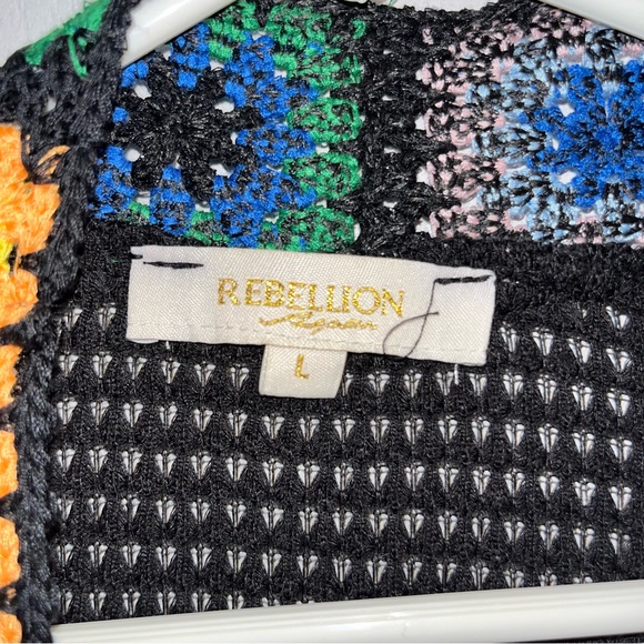 Rebellion Black Crochet Cardigan with Vibrant Accents - Picture 3 of 6
